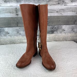 Born $240 Shaunie Cognac Italian Leather Riding Tall Boots - Women's 7 Wide Calf